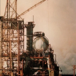 COCA_Test_Area_SSME_Engine_Test_on_Former_S_II_Configured_Test_Stand_in_1978.jpg