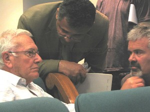 Southwick, DTSC's Norman Riley and "Fearless Frank" Serafine confer March 19, 2008.