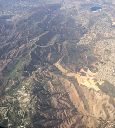 April 2014 - Aerial photo shows Runkle Canyon grading center right and radiation-contaminated Area IV of SSFL lower left - William Preston Bowling