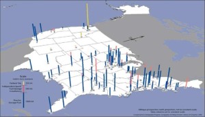 2004 Department of Energy map showing locations and amounts of spent uranium nuclear fuel