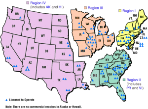 Nuclear Regulatory Commission map of American nuclear reactors