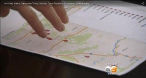 Map of rare child cancer cases near SSFL - KCAL 9 cbsLA screenshot