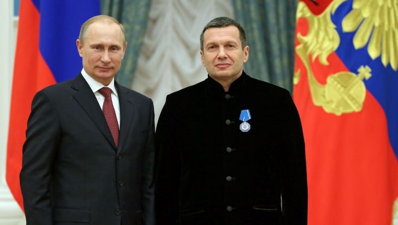 Vladimir Solovyov receiving the Order of Honour from Vladimir Putin, 2013 by Kremlin ru